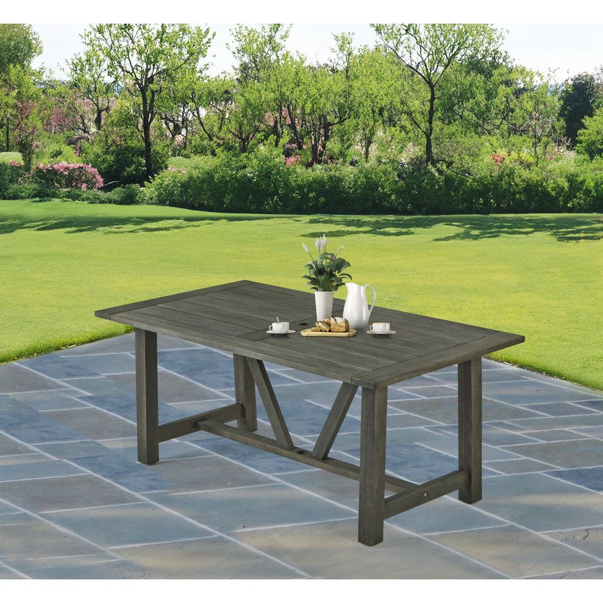 Outdoor Patio Dining Table – Rectangular Gray Acacia Wood Frame Table