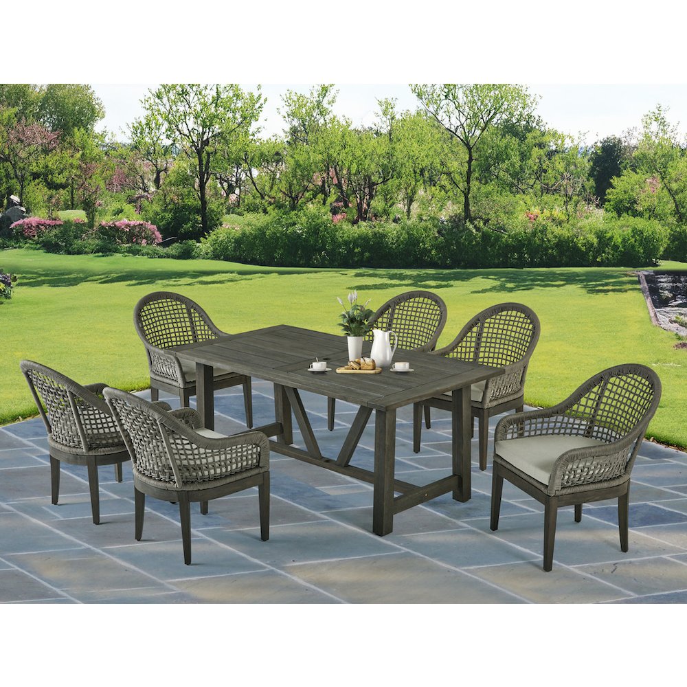 Outdoor Dining Set – Acacia Wooden Table with 6 Rope Chairs