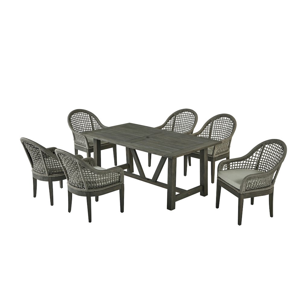 Outdoor Dining Set – Acacia Wooden Table with 6 Rope Chairs