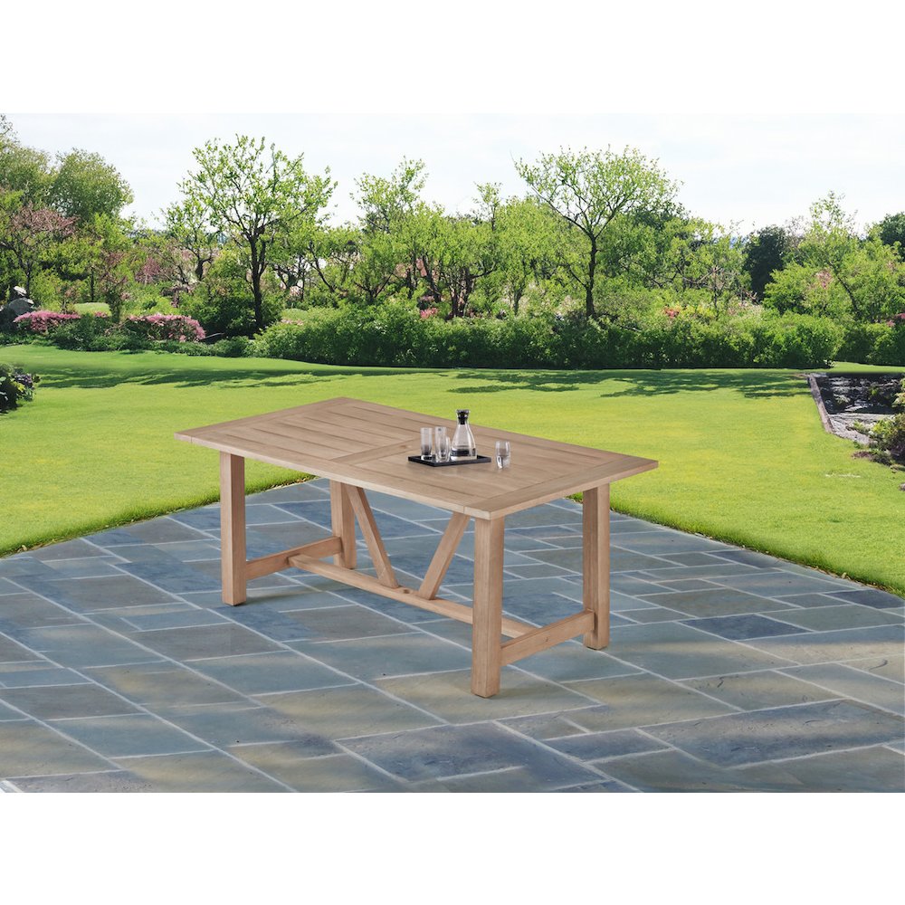Outdoor Patio Dining Table – Rectangular Light Oak Acacia Wood Frame Table