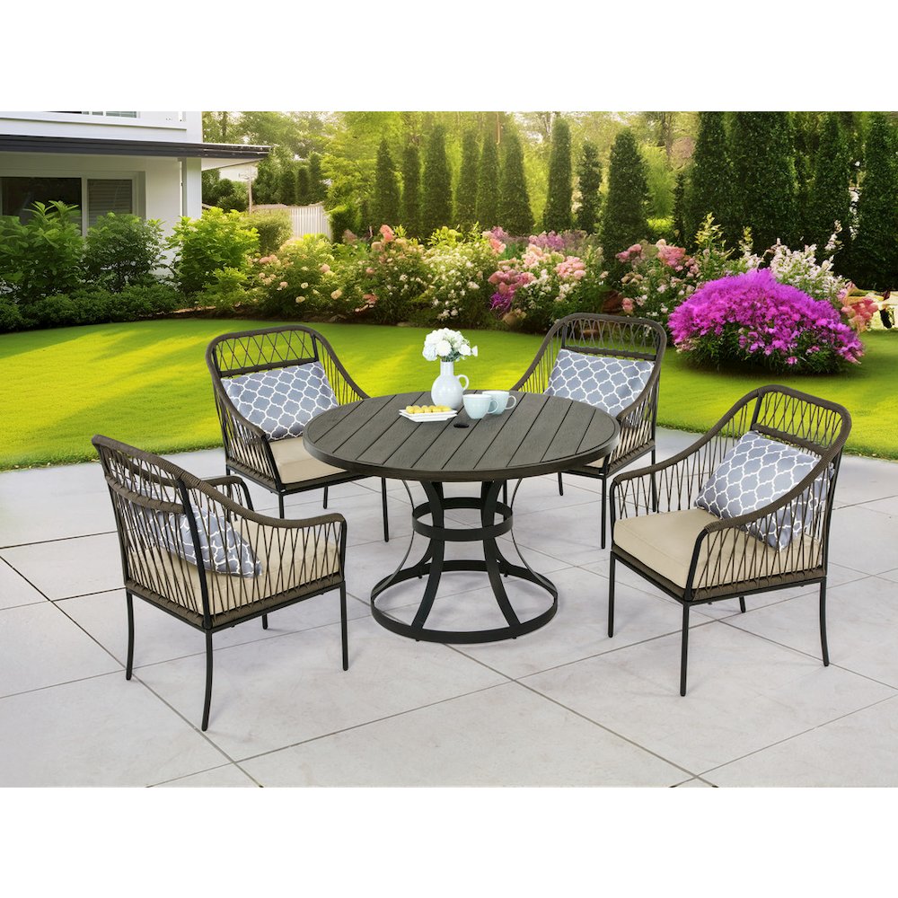 5pc patio dining set in gray with cushioned seats