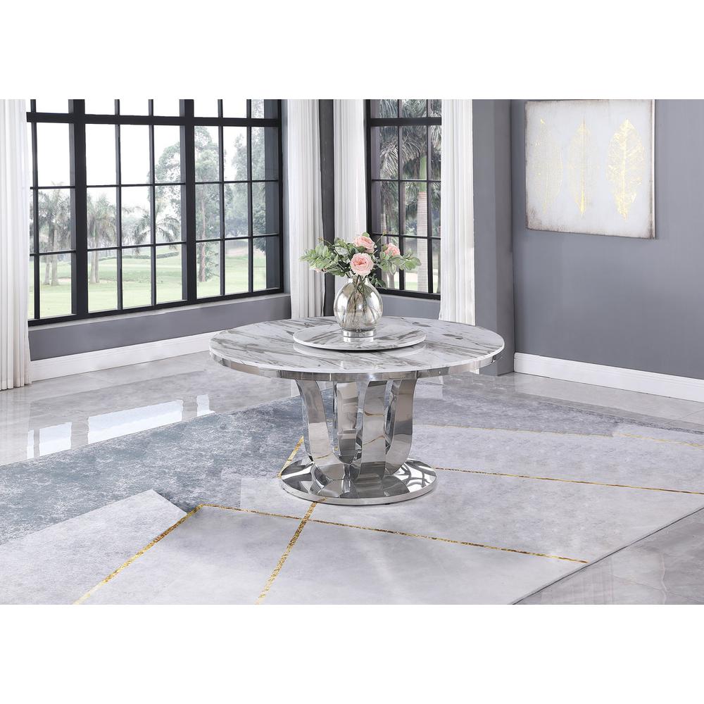 6pc dining set- Round table with lazy susan & 4 upholstered dining chairs