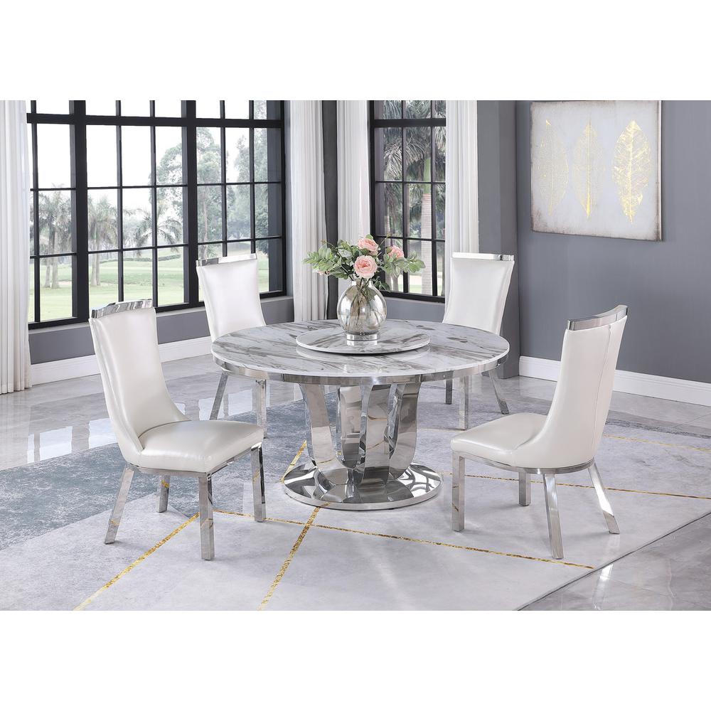 6pc dining set- Round table – lazy susan and 4 upholstered dining chairs