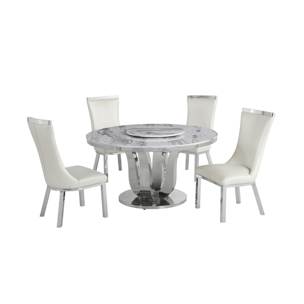 6pc dining set- Round table – lazy susan and 4 upholstered dining chairs