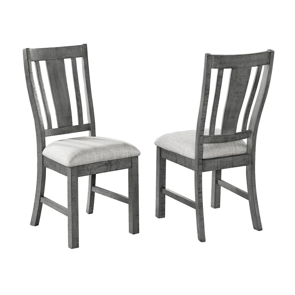Upholstered rustic grey dining chairs with light grey linen fabric (SET OF 2)