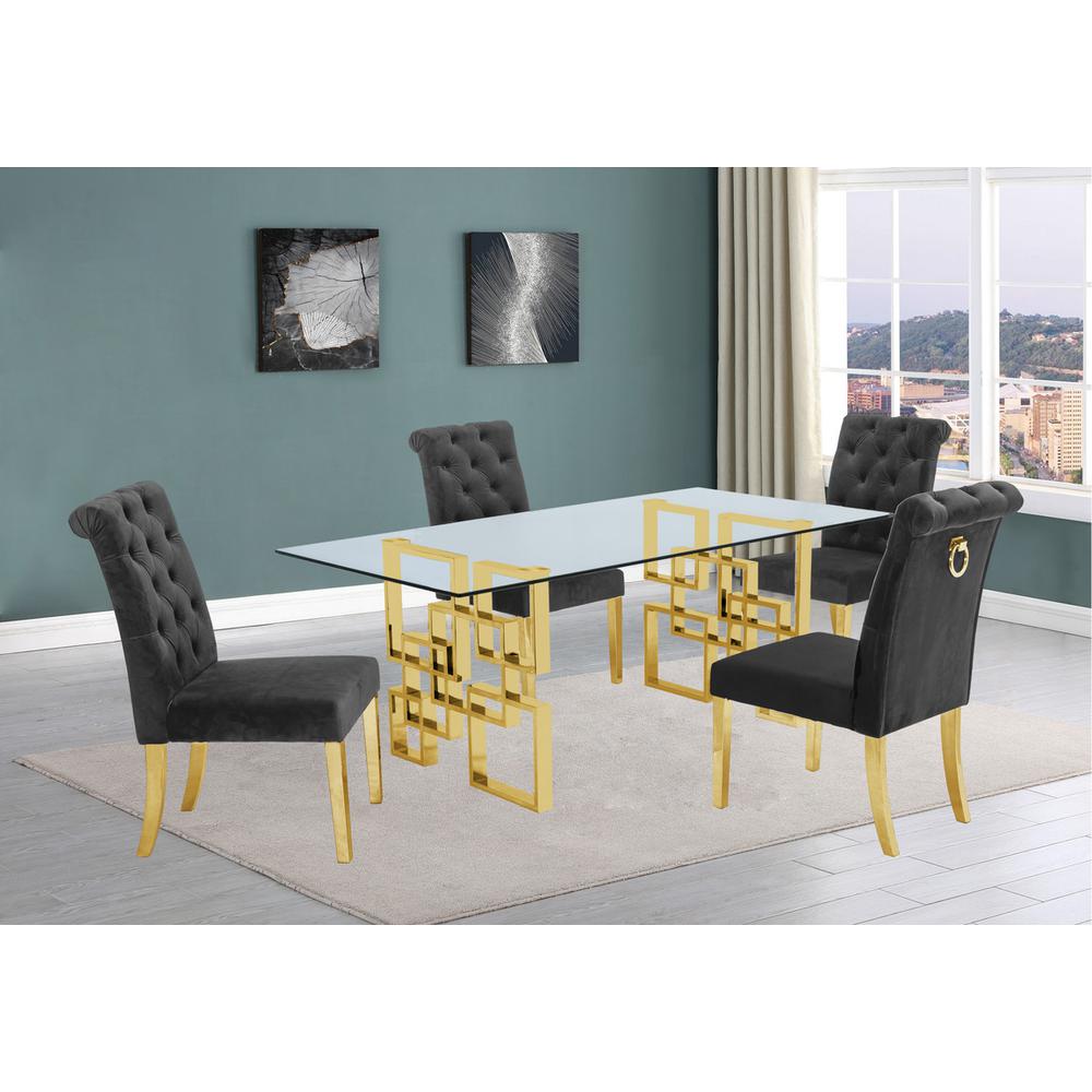 94″ large clear glass dining table w/ gold color stainless steel base