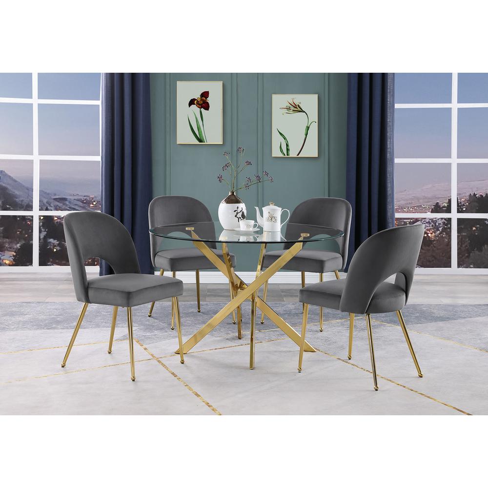 tempered glass dining table with 4 Dark grey velvet chairs