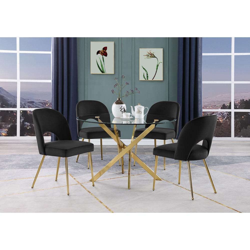 tempered glass dining table with 4 Black velvet chairs