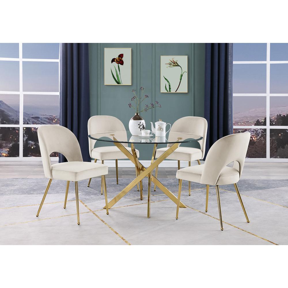 tempered glass dining table with 4 Cream velvet chairs