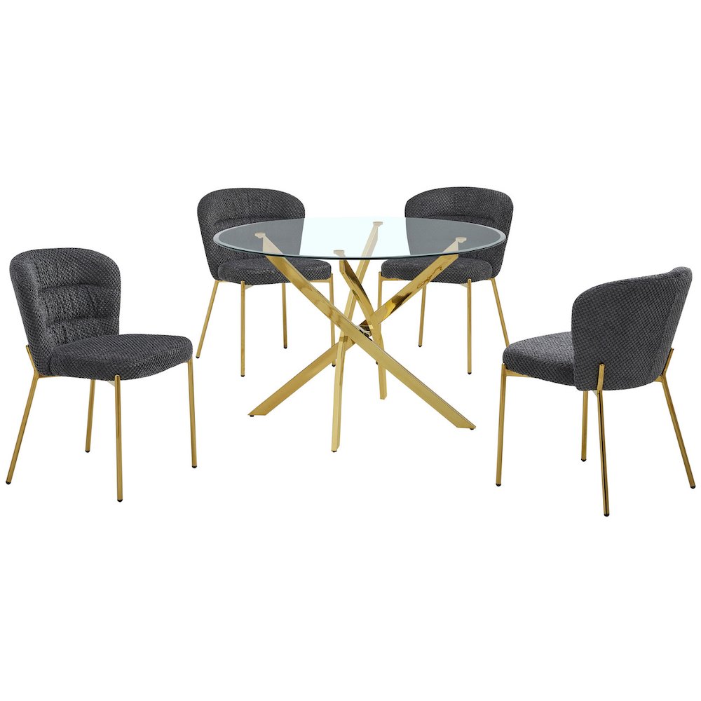 Round Tempered Glass Dining Table With 4 Dark Grey Side Chairs