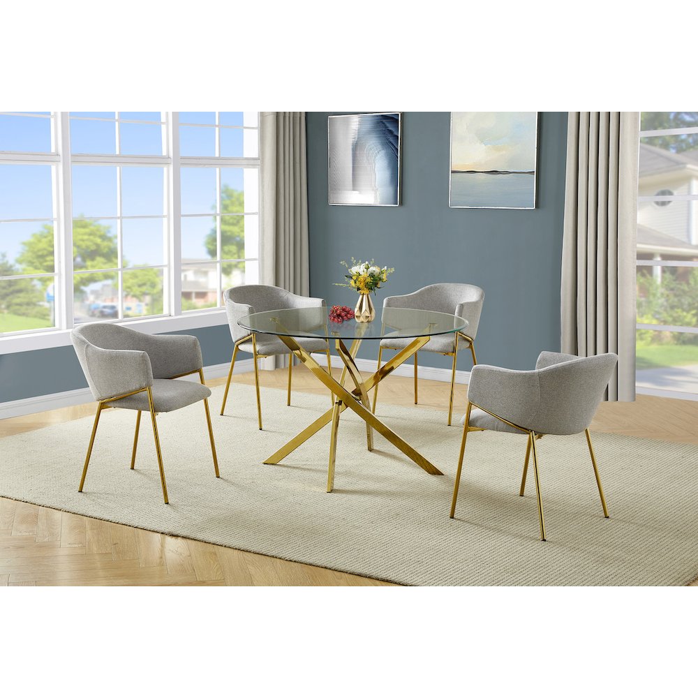 5Pc Round Glass Dining Table With 4 Gray Side Chairs