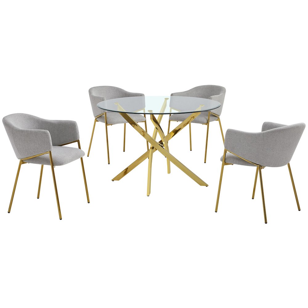5Pc Round Glass Dining Table With 4 Gray Side Chairs