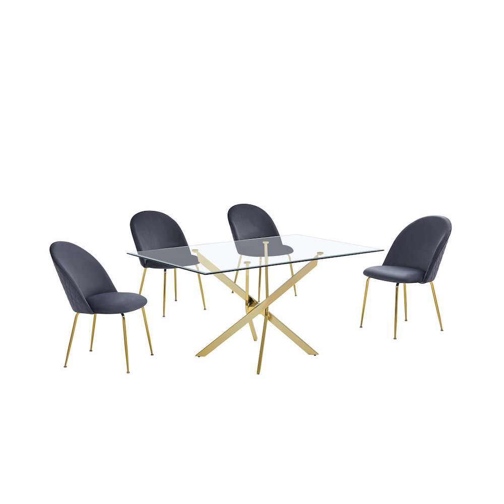 5 piece dining set- Rectangular dining table with 4 Dark grey side chairs