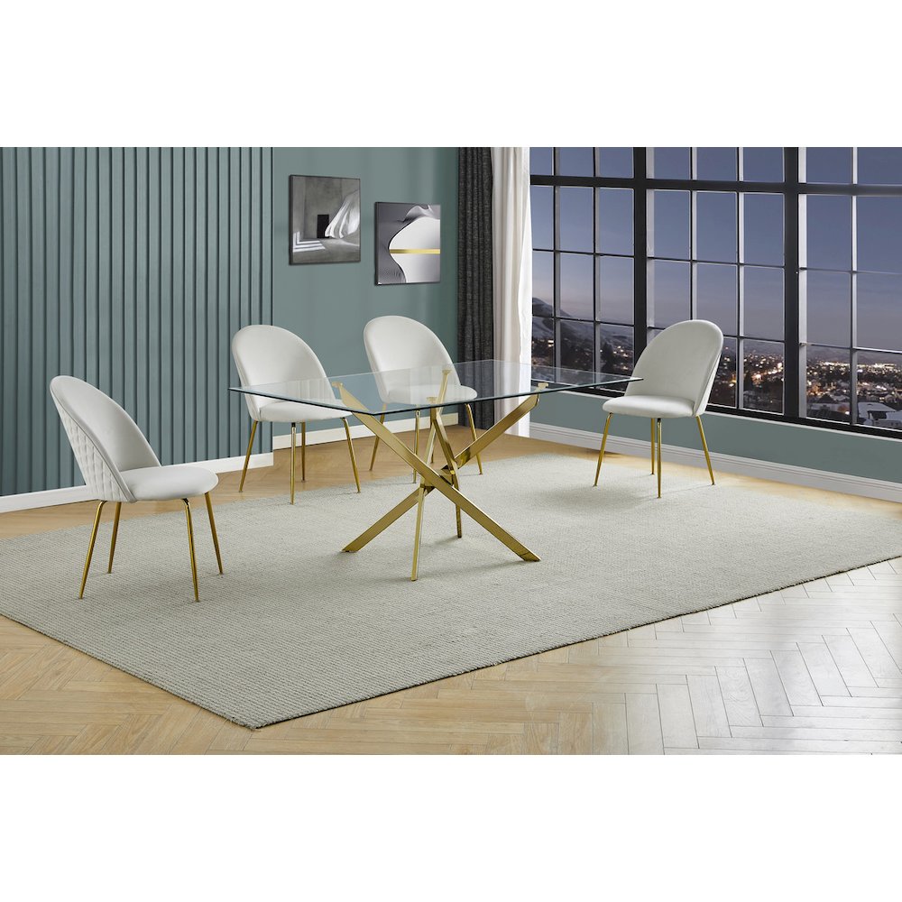 5 piece dining set- Rectangular dining table with 4 Cream side chairs