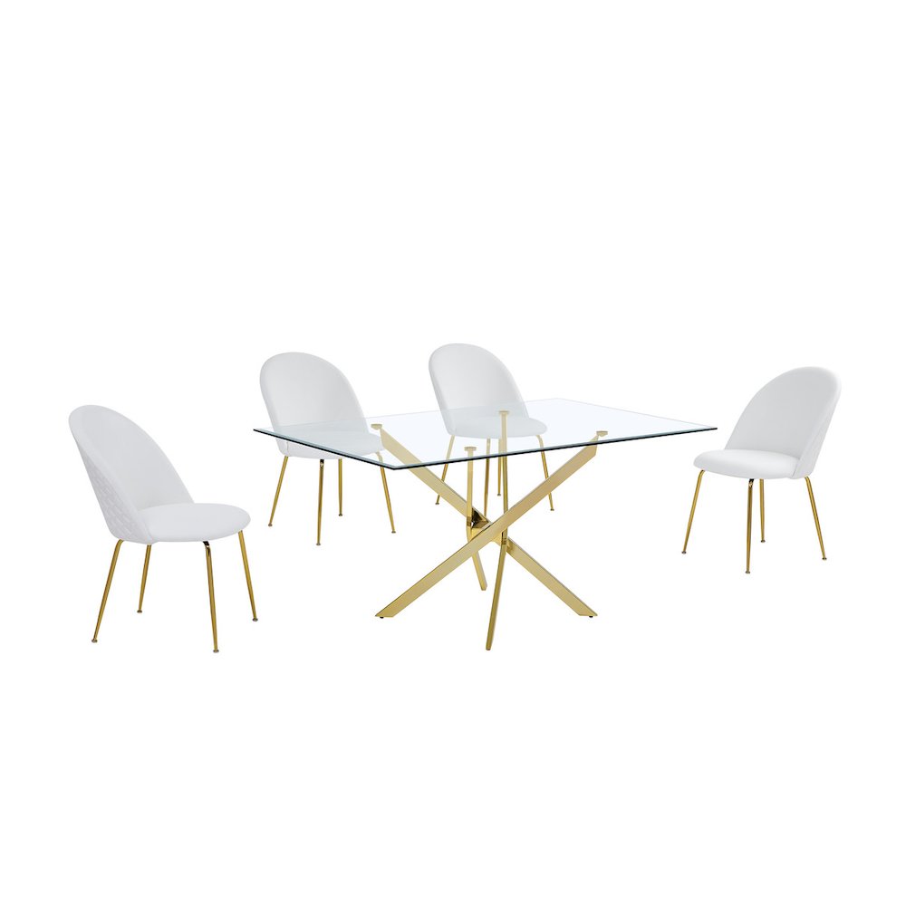 5 piece dining set- Rectangular dining table with 4 White side chairs