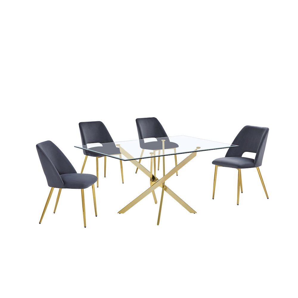5pc dining Set- Rectangle – table with Dark grey Velvet Chairs