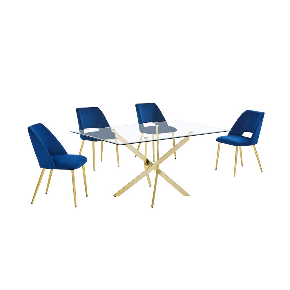 5pc dining Set- Rectangle – table with Navy Blue Velvet Chairs