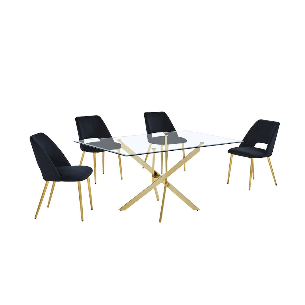 5pc dining Set- Rectangle – table with Black Velvet Chairs