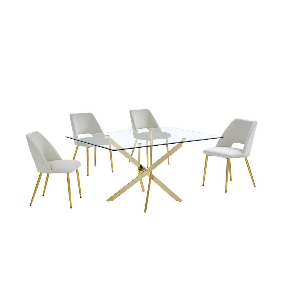 5pc dining Set- Rectangle – table with Cream Velvet Chairs