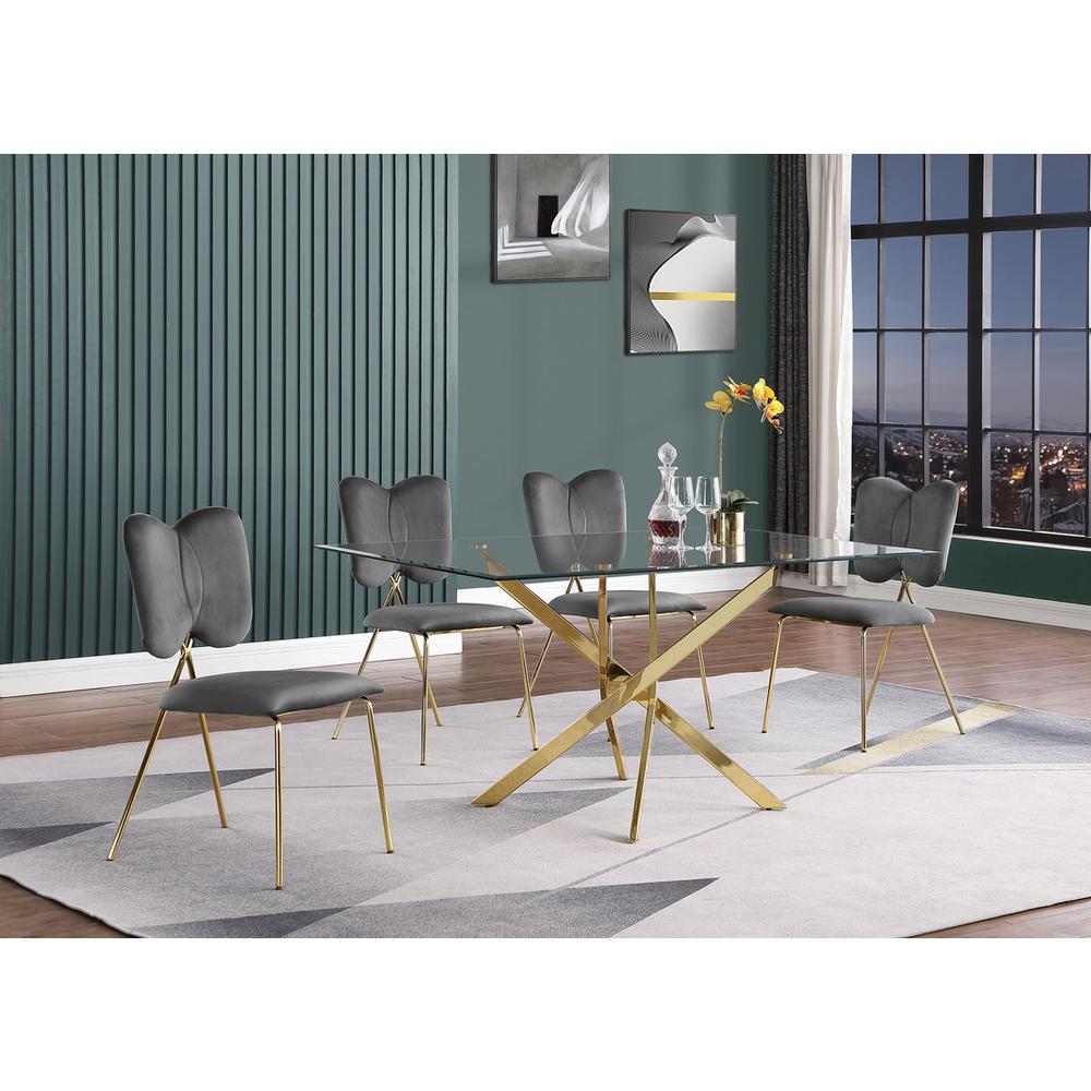 5pc dining Set- Rectangle table with Dark grey Velvet Chairs