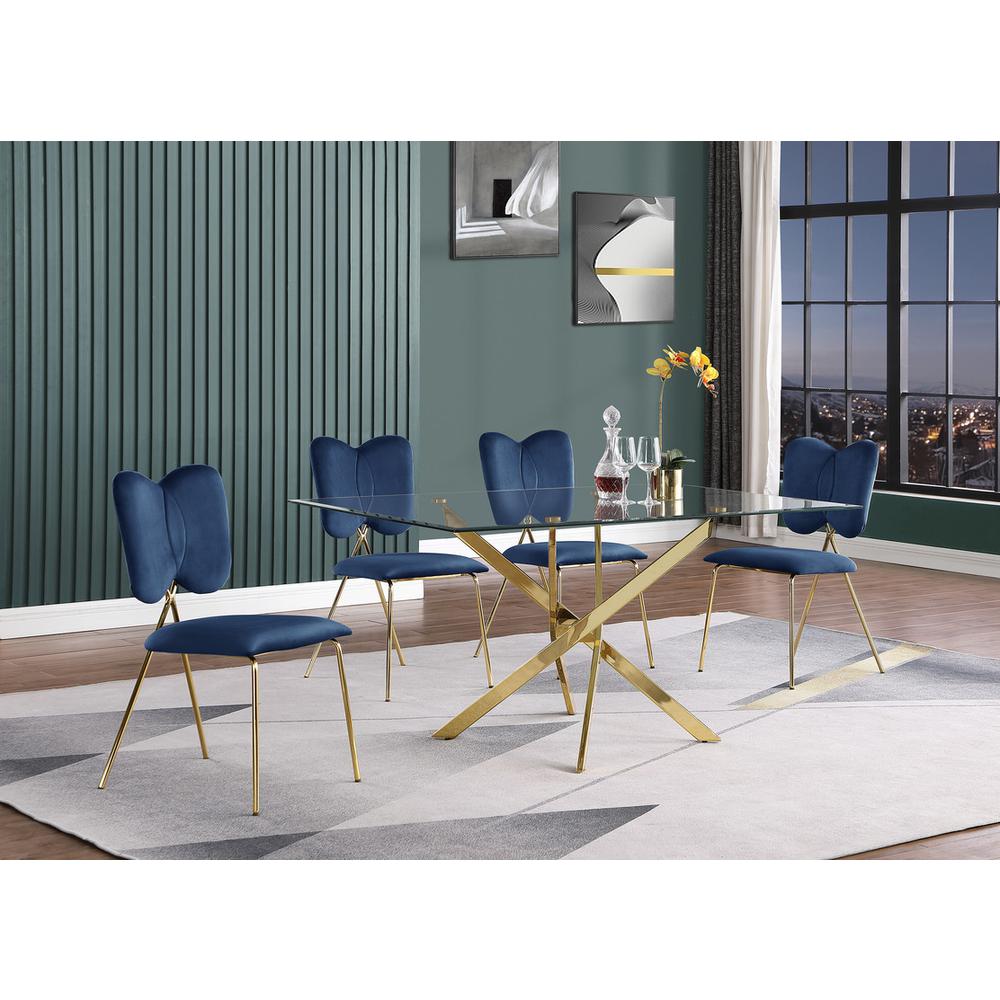 5pc dining Set- Rectangle table with Navy Blue Velvet Chairs