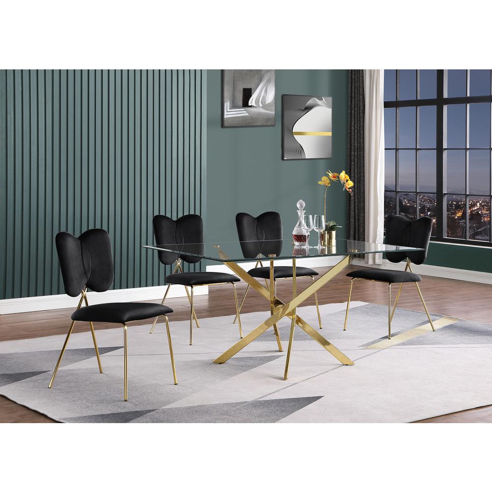 5pc dining Set- Rectangle table with Black Velvet Chairs