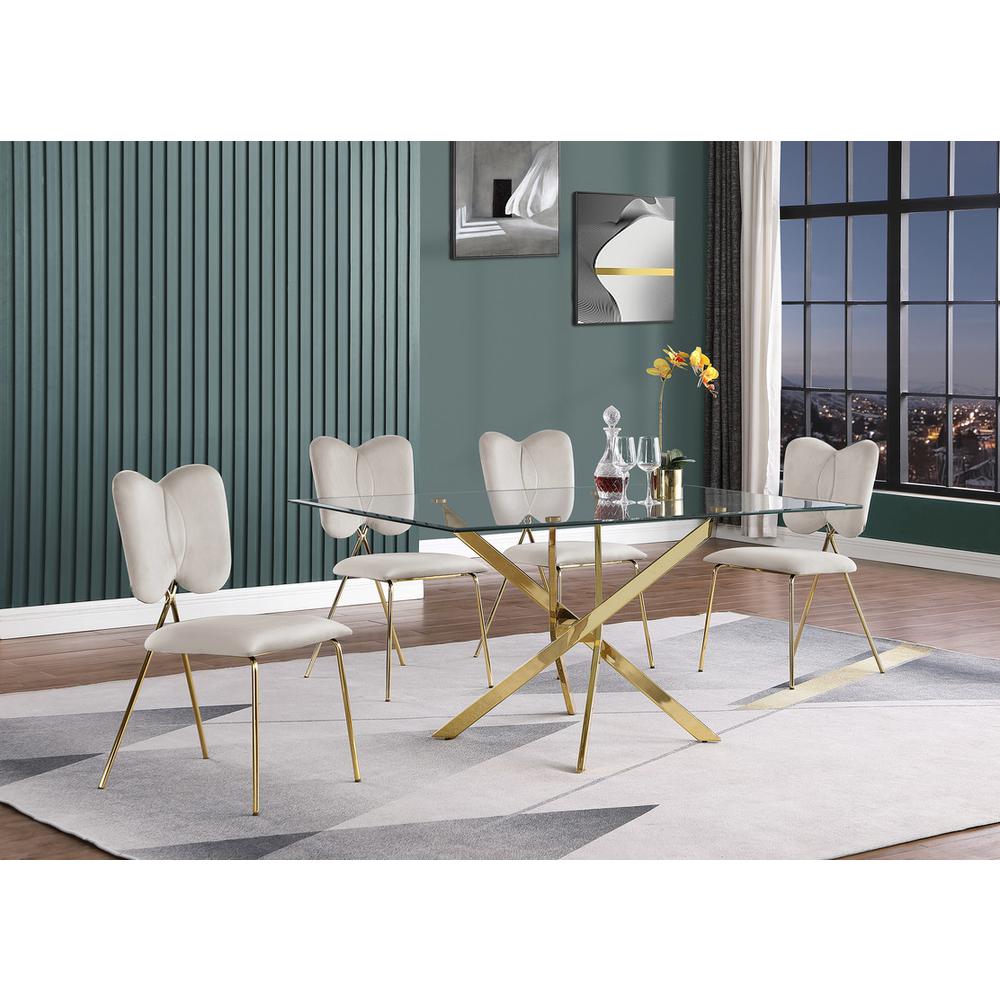 5pc dining Set- Rectangle table with Cream Velvet Chairs