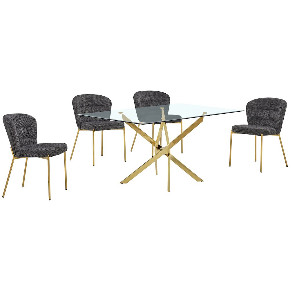 Rectangle Tempered Glass Dining Table With 4 Dark Grey Side Chairs
