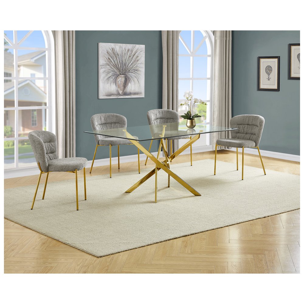 Rectangle Tempered Glass Dining Table With 4 Grey Side Chairs