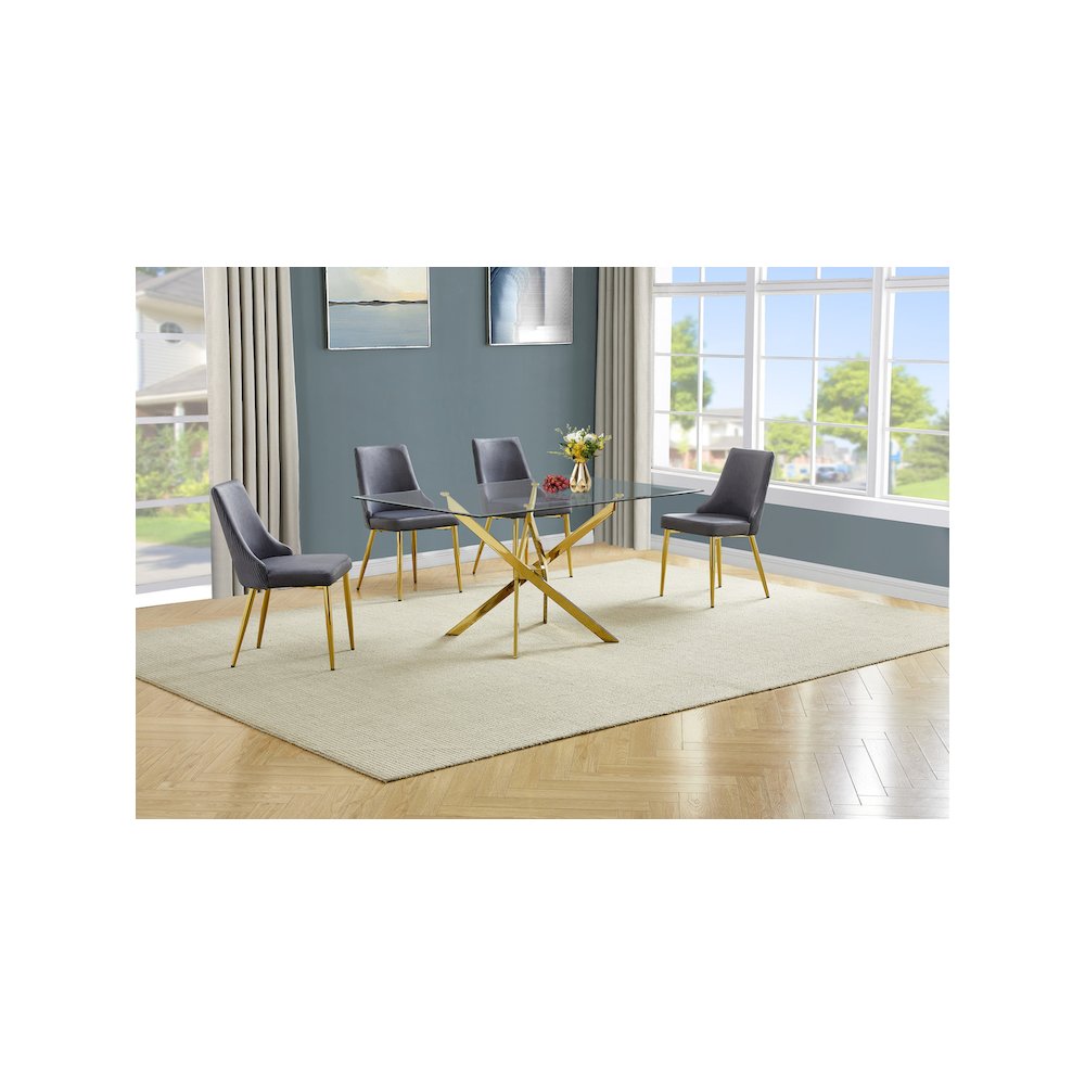 Best Quality Furniture Clear Glass Dining Set With Velvet Upholstered Chairs