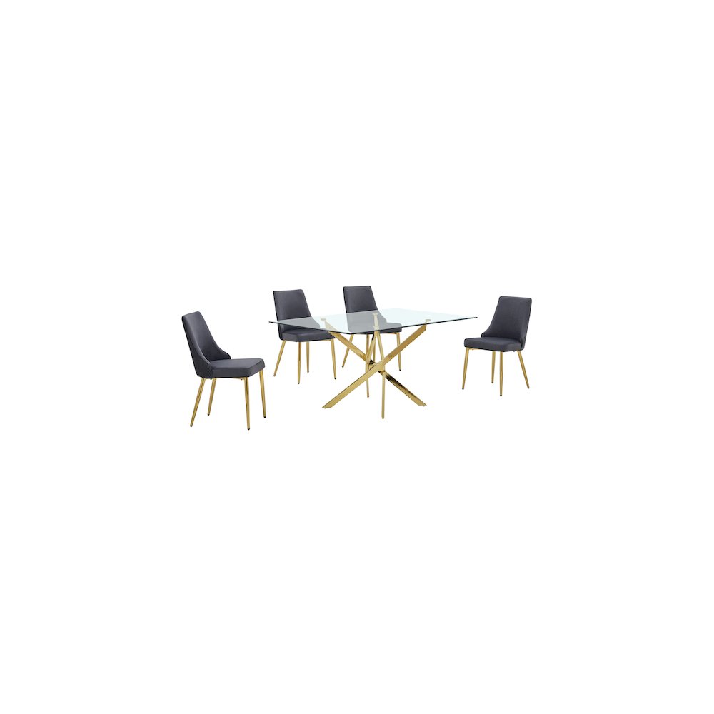 Best Quality Furniture Clear Glass Dining Set With Velvet Upholstered Chairs