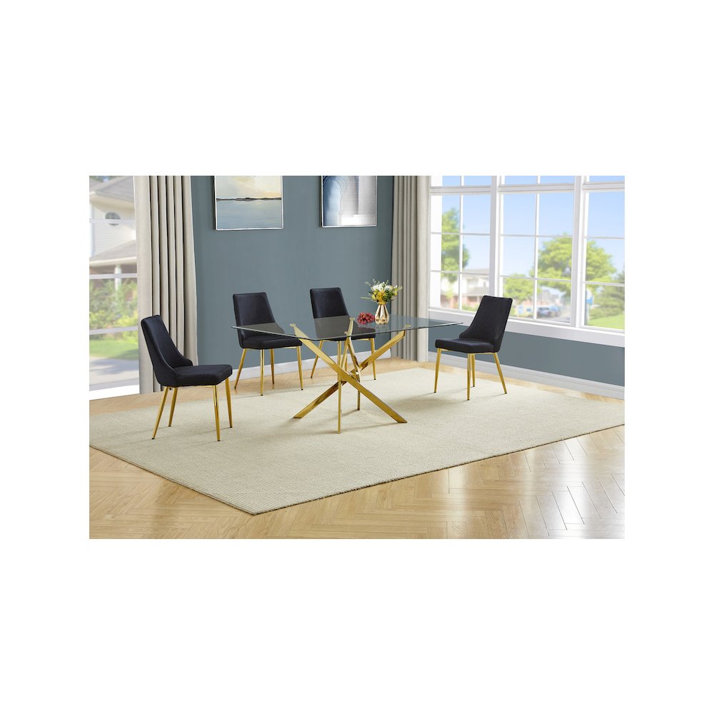 Best Quality Furniture Clear Glass Dining Set With Velvet Upholstered Chairs