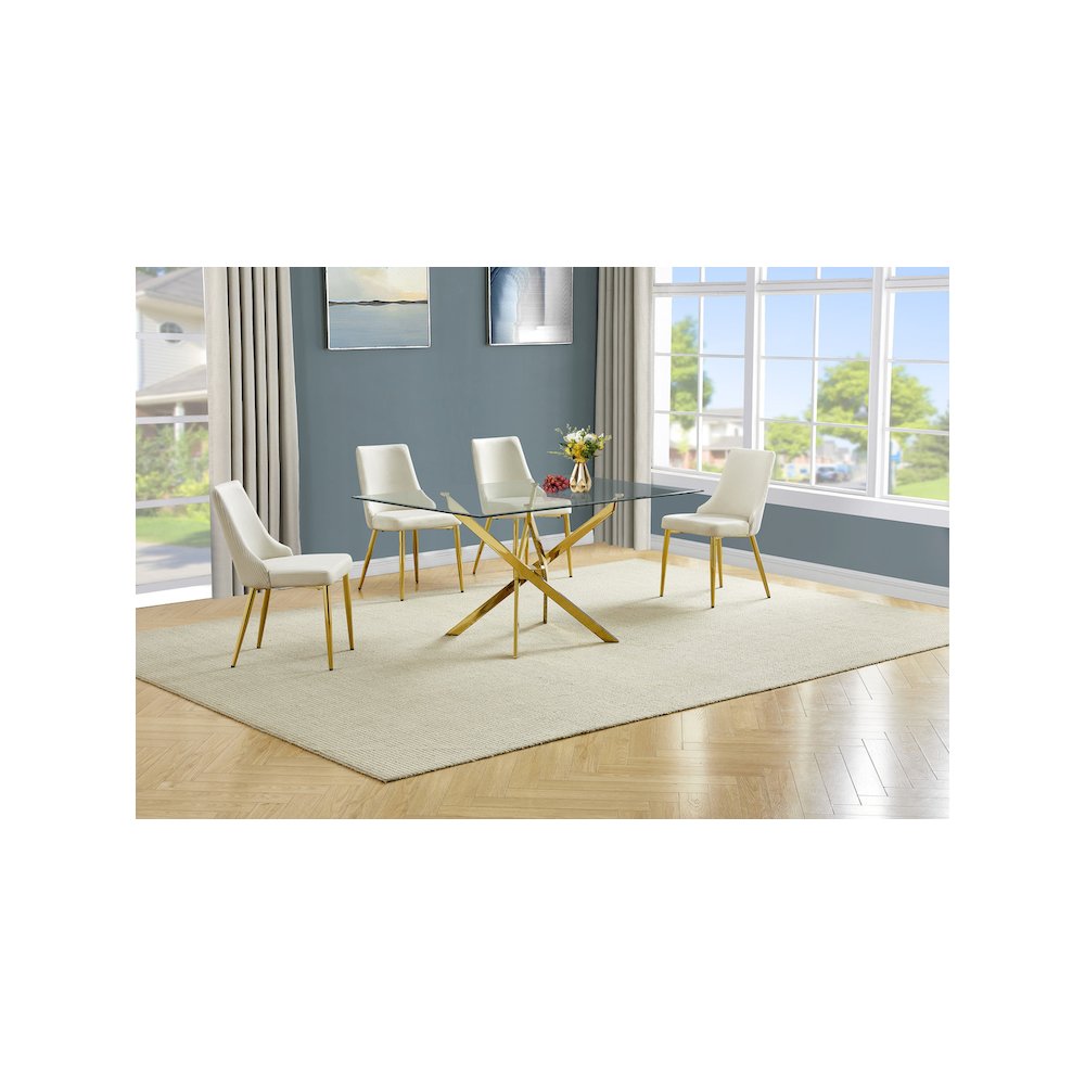 Best Quality Furniture Clear Glass Dining Set With Velvet Upholstered Chairs