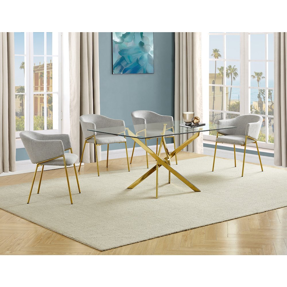 5Pc Rectangle Glass Dining Table With 4 Gray Side Chairs