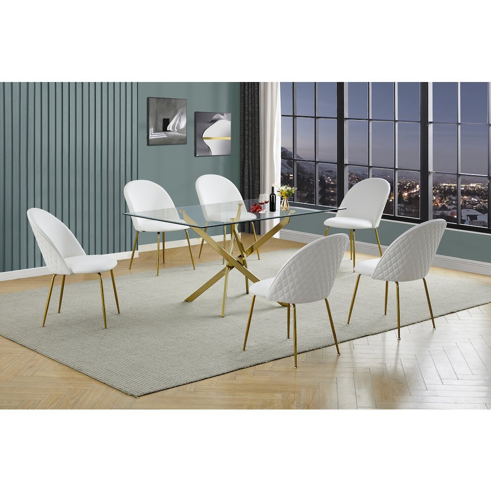 7 piece dining set- Rectangular dining table with 6 White faux leather chairs
