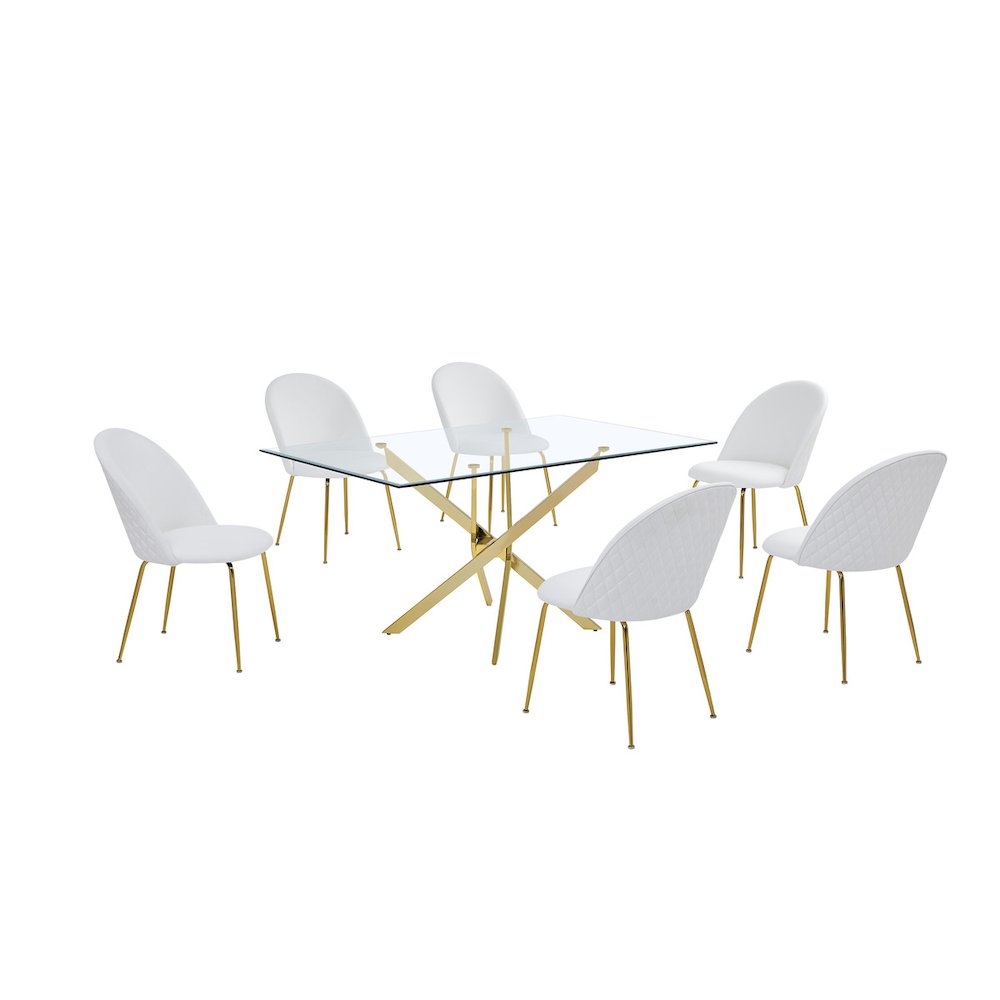 7 piece dining set- Rectangular dining table with 6 White faux leather chairs