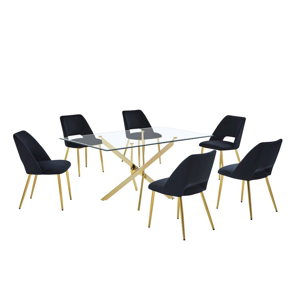 7pc dining Set- Rectangle – table with Black Velvet Chairs