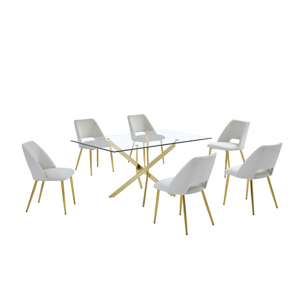 7pc dining Set- Rectangle – table with Cream Velvet Chairs