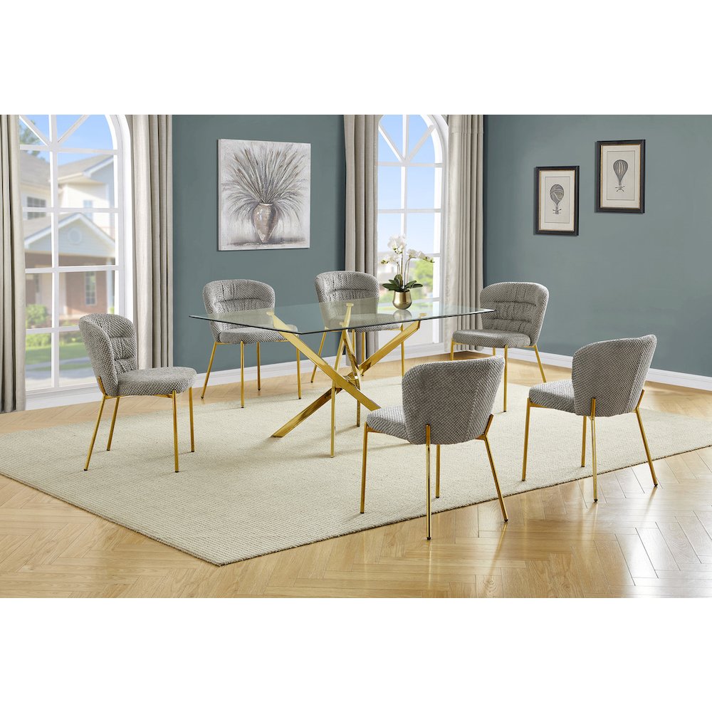 Rectangle Tempered Glass Dining Table With 6 Grey Side Chairs