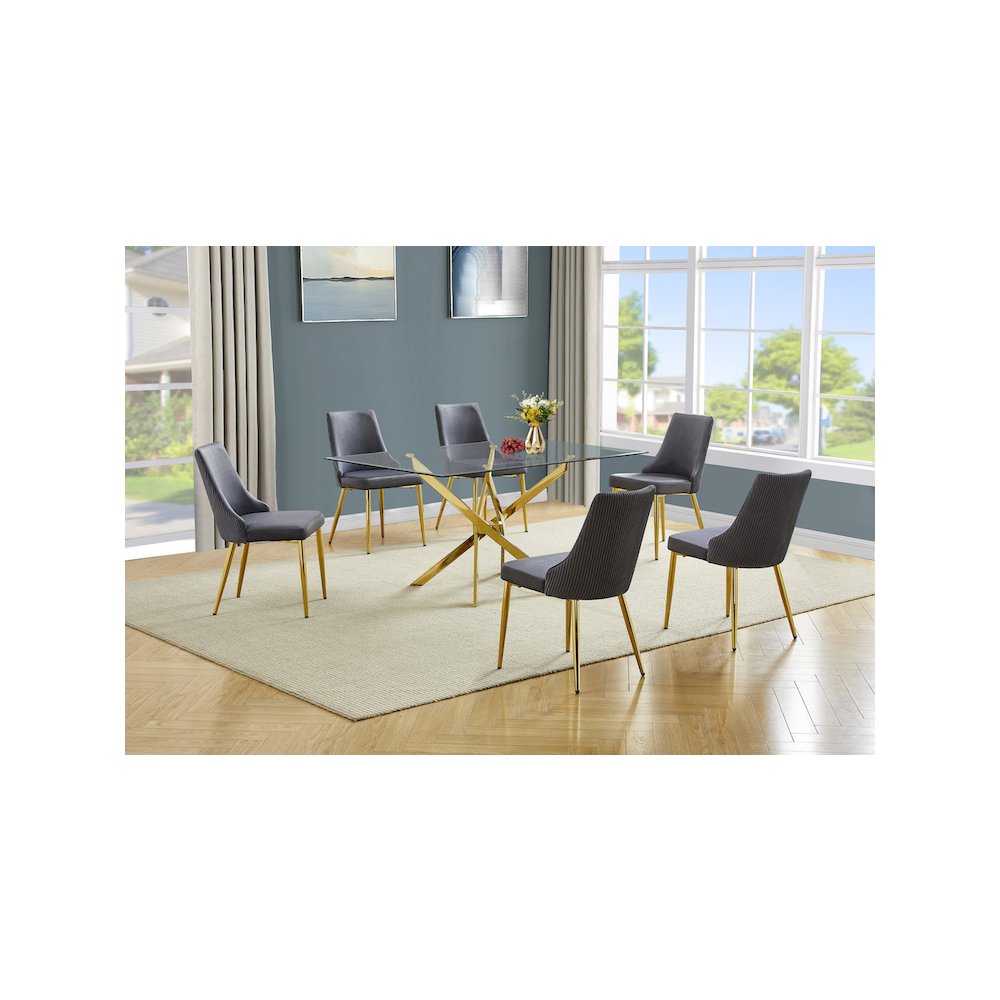 Best Quality Furniture Clear Glass Dining Set With Velvet Upholstered Chairs
