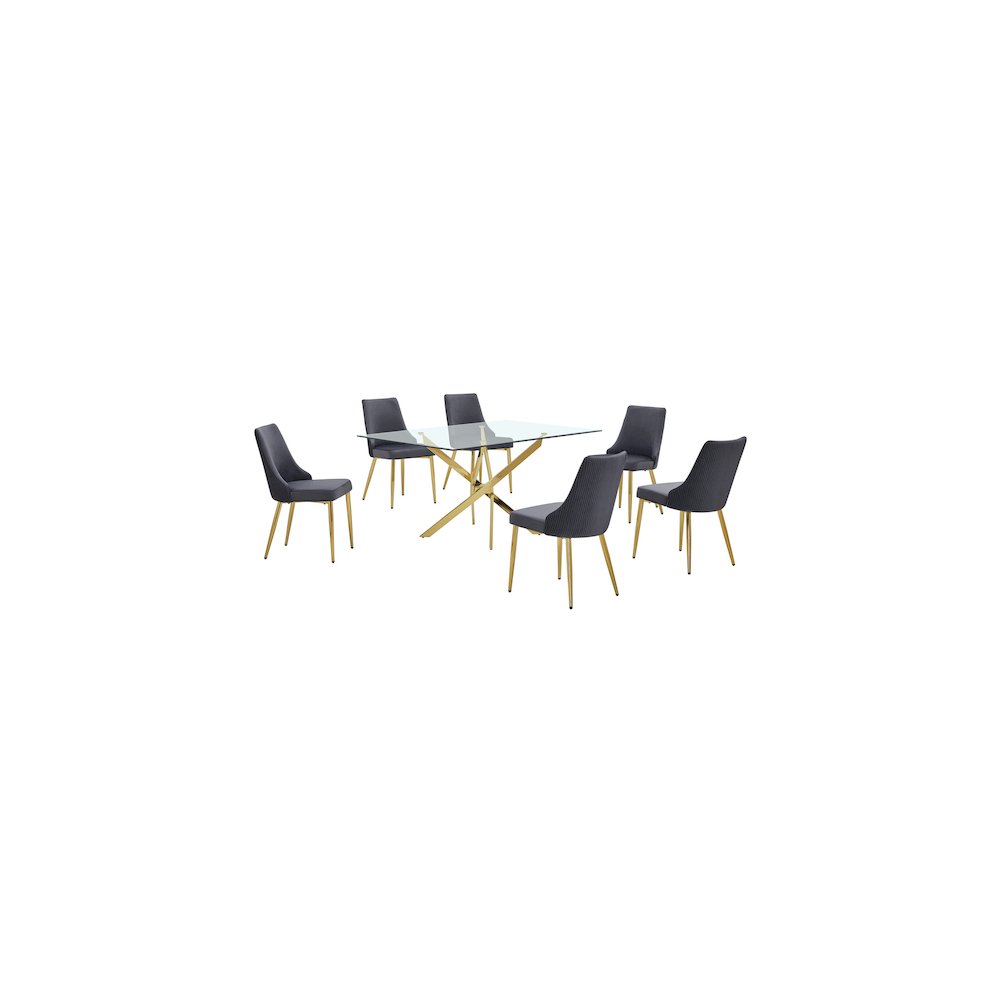 Best Quality Furniture Clear Glass Dining Set With Velvet Upholstered Chairs