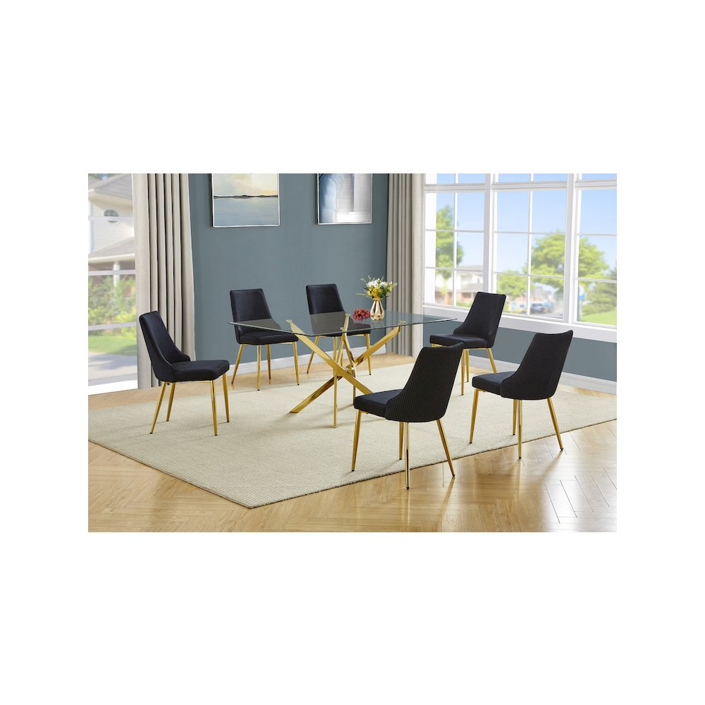 Best Quality Furniture Clear Glass Dining Set With Velvet Upholstered Chairs
