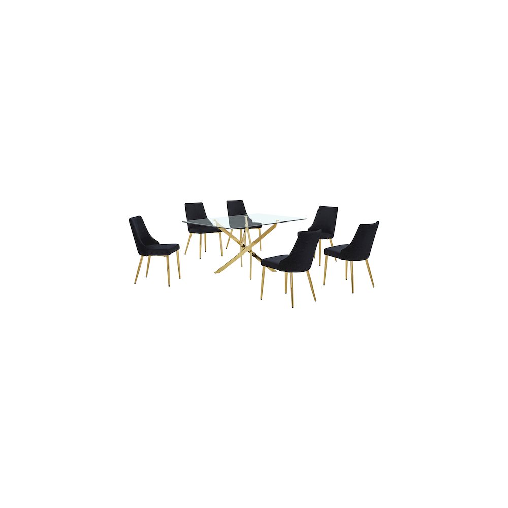 Best Quality Furniture Clear Glass Dining Set With Velvet Upholstered Chairs