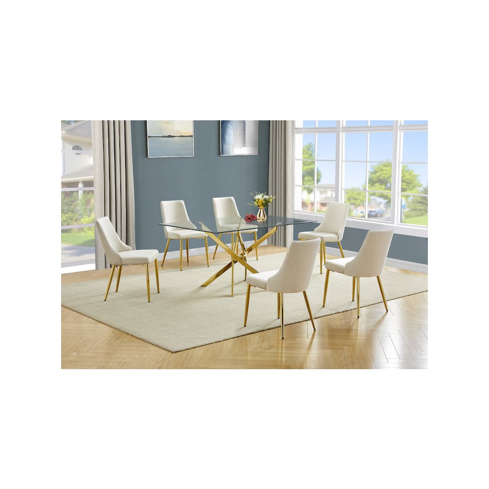 Best Quality Furniture Clear Glass Dining Set With Velvet Upholstered Chairs