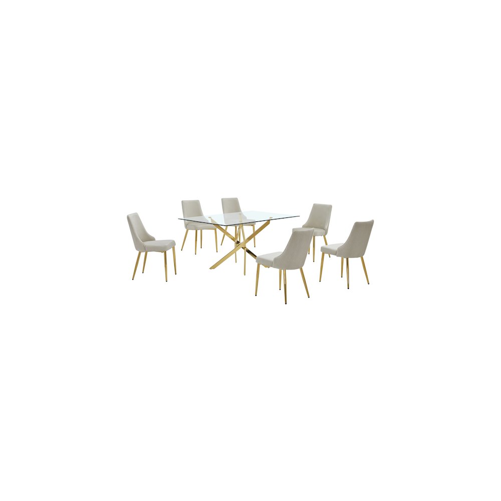 Best Quality Furniture Clear Glass Dining Set With Velvet Upholstered Chairs