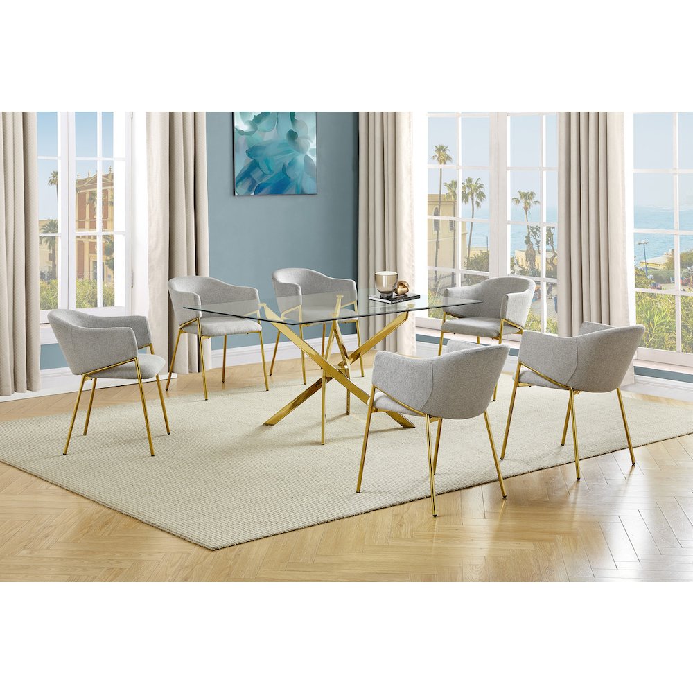 7Pc Rectangle Glass Dining Table With 6 Gray Side Chairs