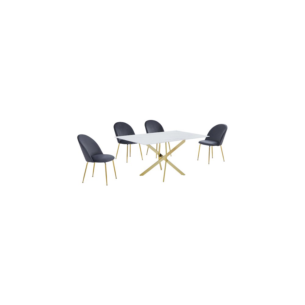 Best Quality Furniture Glass With White Marble Wrap Dining Set And Gray Chairs