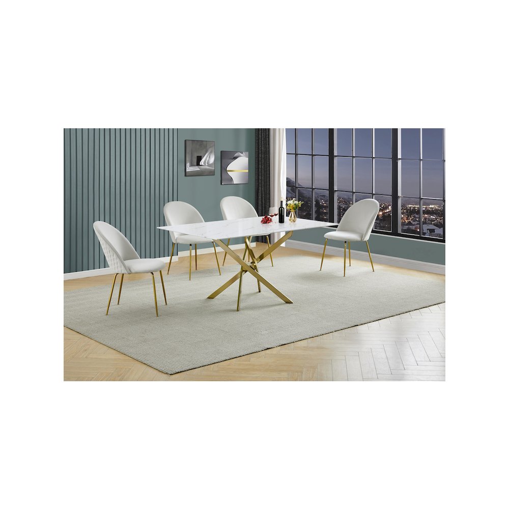 Best Quality Furniture Glass With White Marble Wrap Dining Set And Cream Chairs