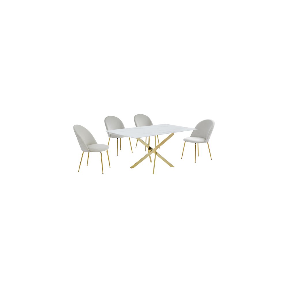 Best Quality Furniture Glass With White Marble Wrap Dining Set And Cream Chairs