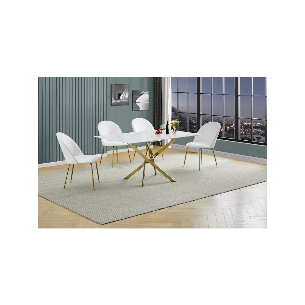 Best Quality Furniture Glass With White Marble Wrap Dining Set And White Chairs